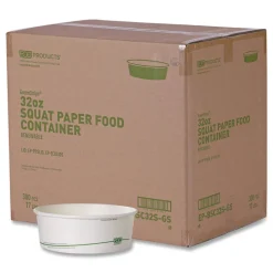 Eco-Products GreenStripe 7.28 in. Diameter x 2.48 in. 32 oz. Paper Food Containers - White (300/Carton)