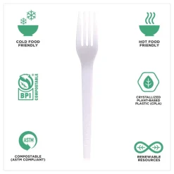 Eco-Products Plantware CPLA Cutlery Fork - White (1000/Carton)