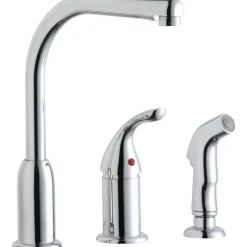Elkay Everyday Kitchen Deck Mount Faucet with Remote Lever Handle and Side Spray (Chrome)