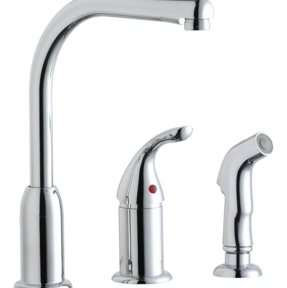 Elkay Everyday Kitchen Deck Mount Faucet with Remote Lever Handle and Side Spray (Chrome)