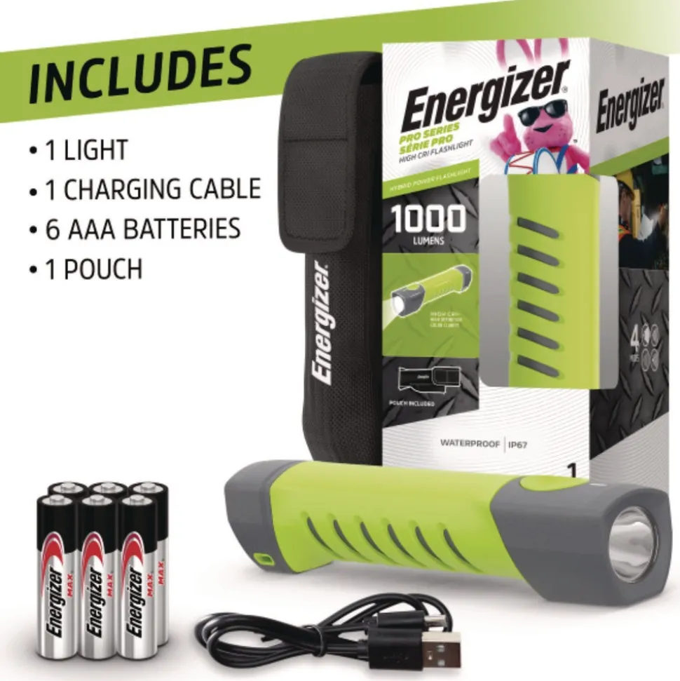 Energizer Rechargeable Lithium-Ion Pro Series Handheld High CRI Flashlight with 6 AAA Batteries - Gray/Green