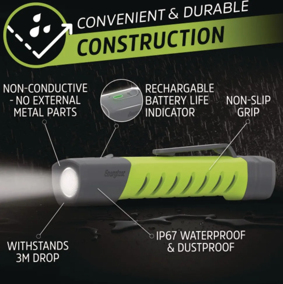 Energizer Rechargeable Lithium-Ion Pro Series Inspection Light with 2 AAA Batteries - Gray/Green