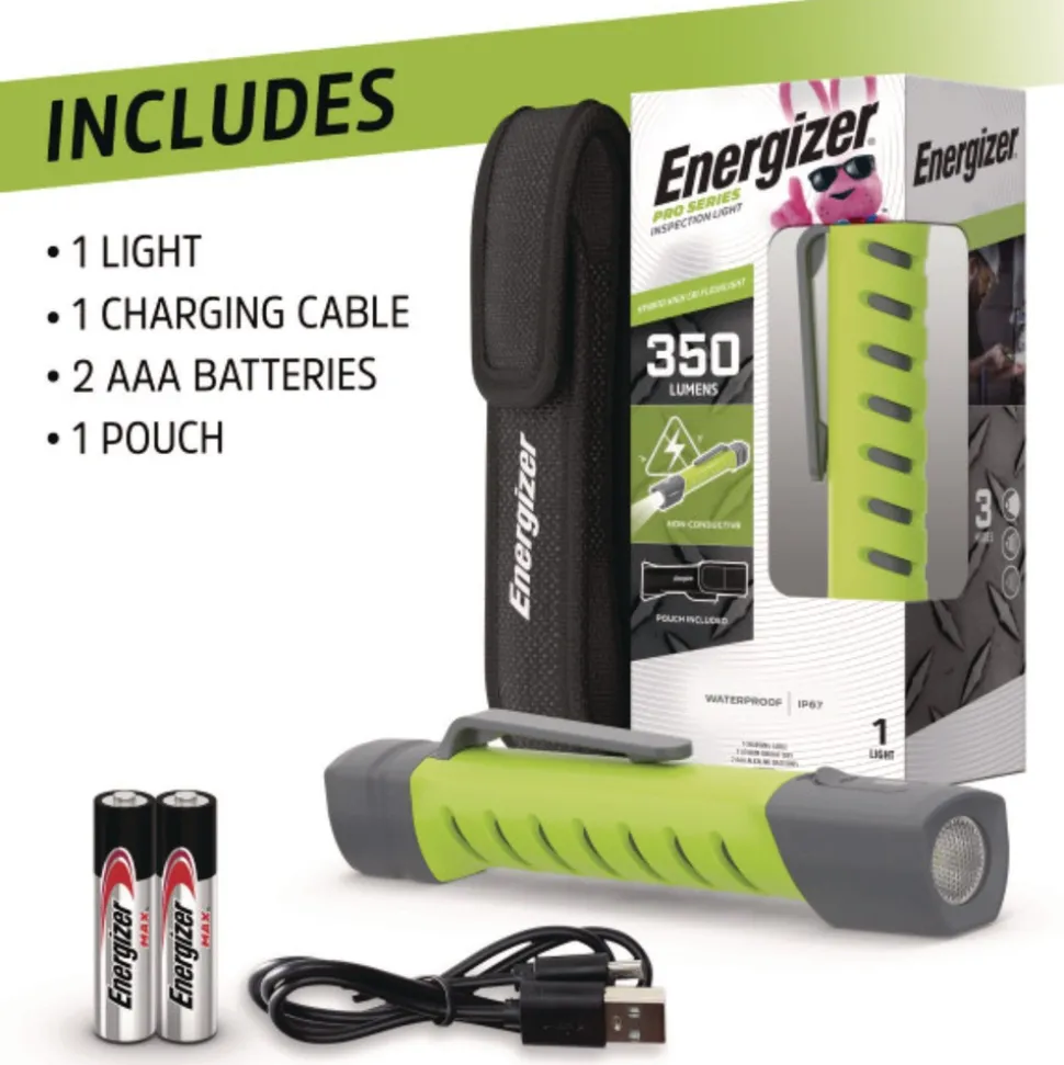 Energizer Rechargeable Lithium-Ion Pro Series Inspection Light with 2 AAA Batteries - Gray/Green