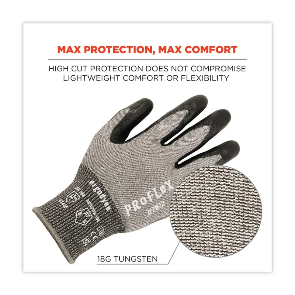 Ergodyne ProFlex 7072 ANSI A7 Nitrile-Coated CR Gloves, Gray, X-Large, 12/Pairs/Pack