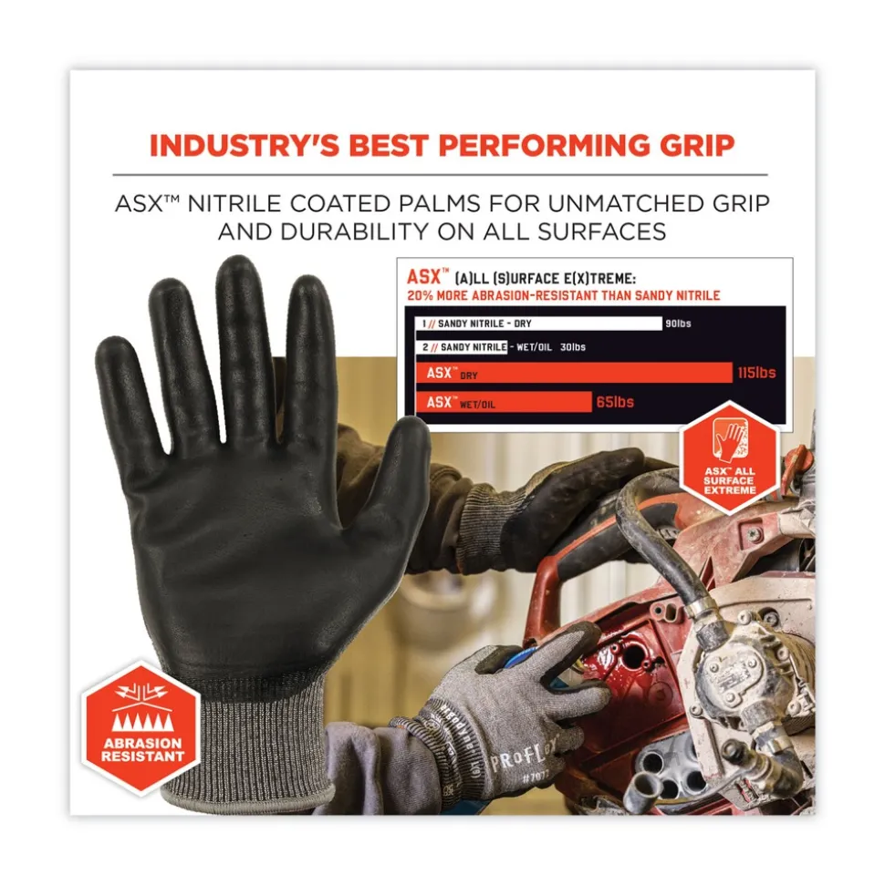 Ergodyne ProFlex 7072 ANSI A7 Nitrile-Coated CR Gloves, Gray, Large, 12 Pairs/Pack