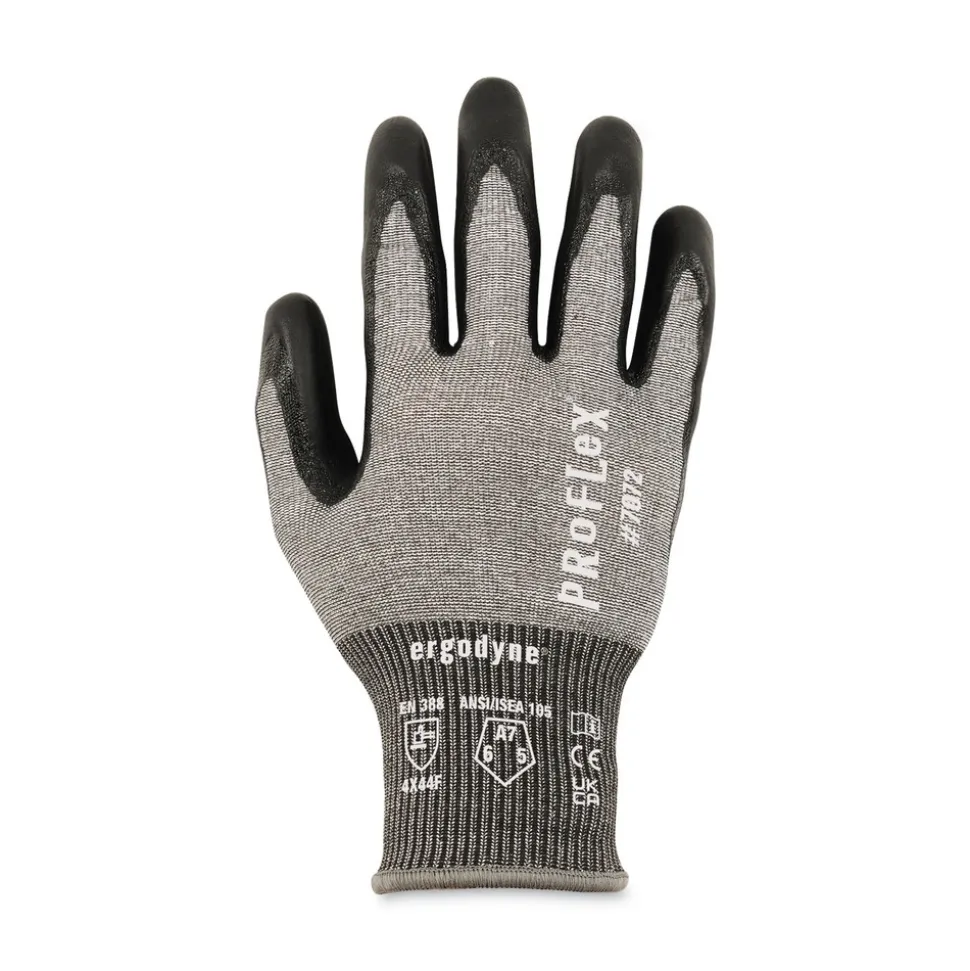 Ergodyne ProFlex 7072 ANSI A7 Nitrile-Coated CR Gloves, Gray, Medium, 12 Pairs/Pack