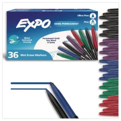 EXPO Wet Erase Markers Fine; Ultra Fine Tip Assorted Colors 36/Box