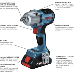 Factory Reconditioned Bosch 18V Lithium-Ion Brushless Connected-Ready 1/2 in. Cordless Mid-Torque Impact Wrench Kit with Friction Ring and Thru-Hole (4 Ah)