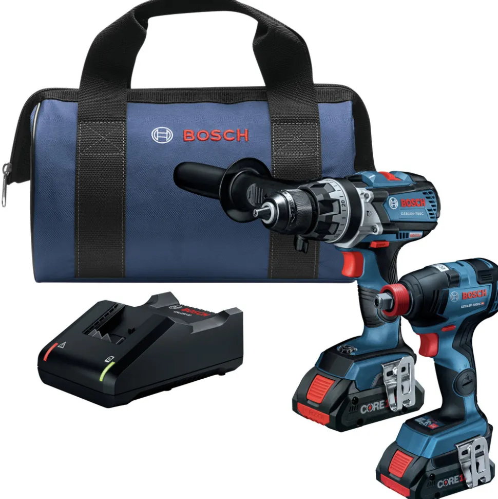 Factory Reconditioned Bosch 18V Brute Tough Connected-Ready EC Brushless Li-Ion 1/2 in. Cordless Hammer Drill Driver / 1/4 / 1/2 in. 2-In-1 Impact Driver Combo Kit (4 Ah)