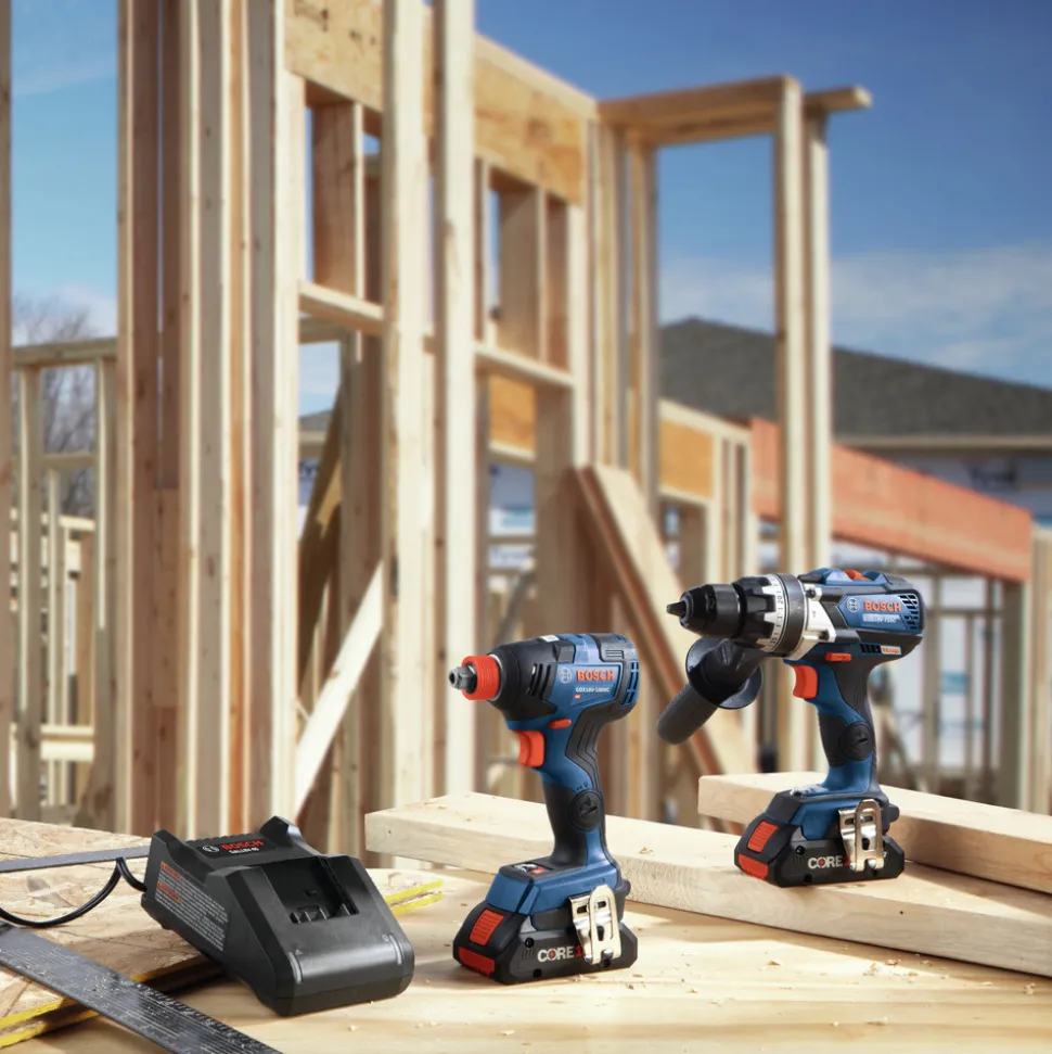 Factory Reconditioned Bosch 18V Brute Tough Connected-Ready EC Brushless Li-Ion 1/2 in. Cordless Hammer Drill Driver / 1/4 / 1/2 in. 2-In-1 Impact Driver Combo Kit (4 Ah)