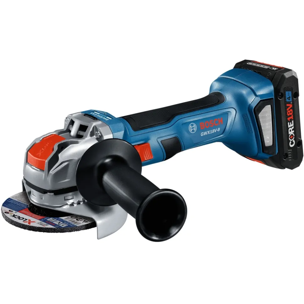Factory Reconditioned Bosch 18V Lithium-Ion Brushless 4-1/2 in. Cordless X-LOCK Angle Grinder Kit (4 Ah)