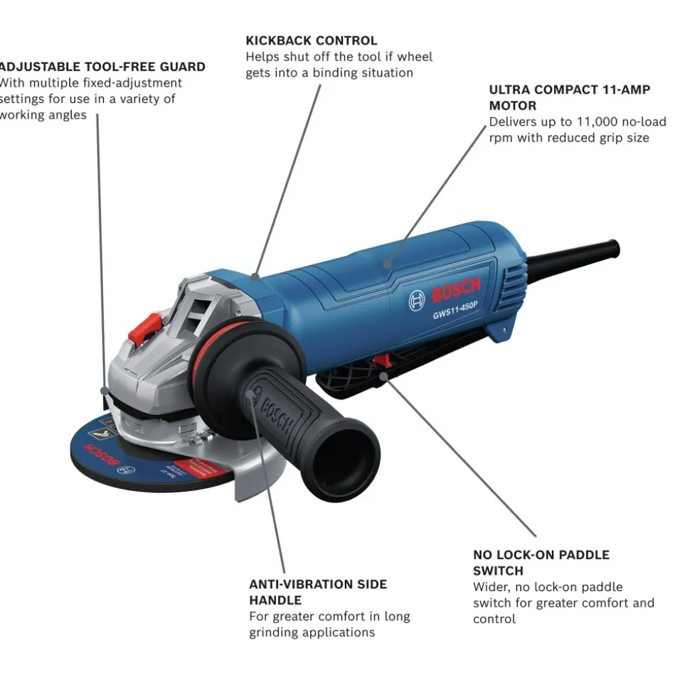 Factory Reconditioned Bosch 120V 4-1/2 in. Ergonomic Corded Angle Grinder with Lock-On Paddle Switch
