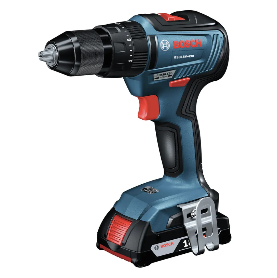 Factory Reconditioned Bosch 18V Brushless Lithium-Ion 1/2 in. Hammer Drill Driver and 1/4 in. and 1/2 in. 2-in-1 Bit/Socket Impact Driver Combo Kit with 2 Batteries (2 Ah)