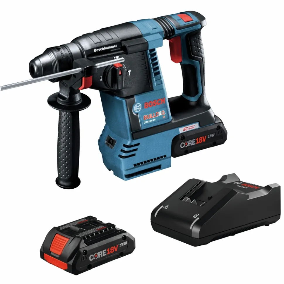Factory Reconditioned Bosch 18V Brushless Lithium-Ion 1 in. Cordless SDS-Plus Bulldog Rotary Hammer Kit with 2 Batteries (4 Ah)
