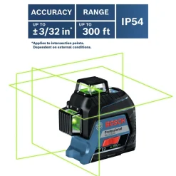 Factory Reconditioned Bosch 360 Degrees Green-Beam Three-Plane Leveling and Alignment-Line Laser