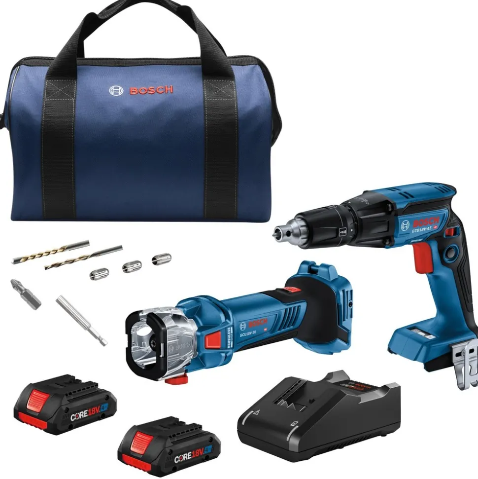 Factory Reconditioned Bosch 18V Brushless Cordless Screwgun and Cut-Out Tool Combo Kit with (2) CORE18V 4 Ah Advanced Power Batteries