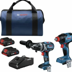 Factory Reconditioned Bosch 18V Brushless Lithium-Ion 1/4 in. and 1/2 in. Cordless Bit/Socket Impact Driver/Wrench and Hammer Drill Driver Combo Kit with 2 Batteries (4 Ah)