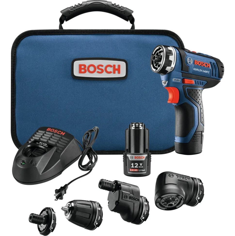 Factory Reconditioned Bosch 12V Lithium-Ion Max FlexiClick 5-In-1 1/4 in. Cordless Drill Driver System Kit (2 Ah)