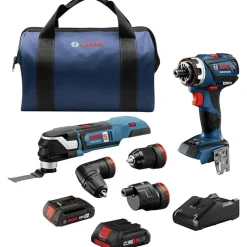 Factory Reconditioned Bosch 18V Brushless Lithium-Ion Cordless Starlock Oscillating Multi-Tool and Drill Driver Combo Kit with 2 Batteries (2 Ah/4 Ah)