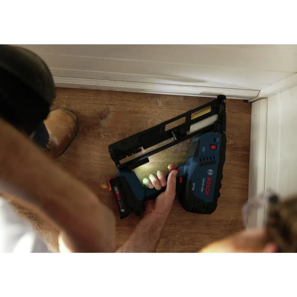 Factory Reconditioned Bosch 18V Lithium-Ion Brushless 15-Gauge Cordless Angled Finish Nailer Kit (2 Ah)