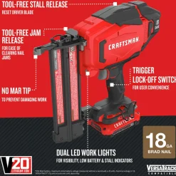 Factory Reconditioned Craftsman 20V Lithium-Ion 18 Gauge Cordless Brad Nailer Kit (1.5 Ah)