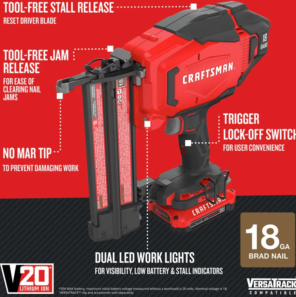 Factory Reconditioned Craftsman 20V Lithium-Ion 18 Gauge Cordless Brad Nailer Kit (1.5 Ah)