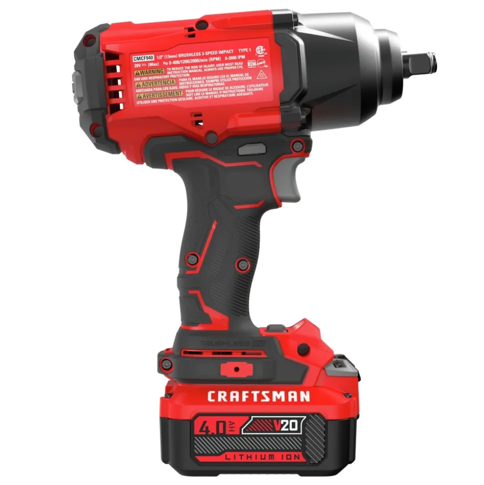 Factory Reconditioned Craftsman V20 Brushless RP Lithium-Ion 1/2 in. Drive Cordless High Torque Impact Wrench Kit with Hog Ring Anvil (4 Ah)