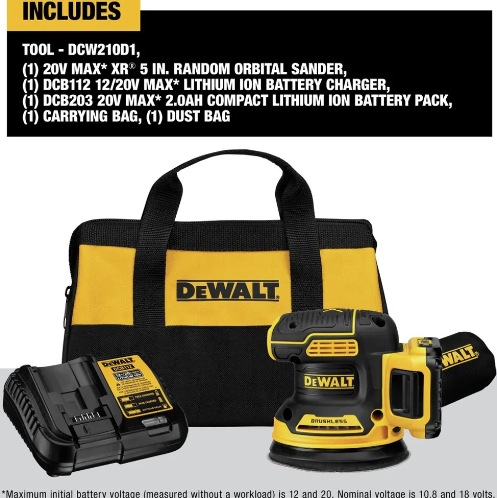 Factory Reconditioned Dewalt 20V MAX XR Brushless Variable Speed Lithium-Ion 5 in. Cordless Random Orbital Sander Kit (2 Ah)