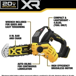 Factory Reconditioned Dewalt 20V MAX Lithium-Ion Brushless 8 in. Cordless Pruning Chainsaw (Tool Only)