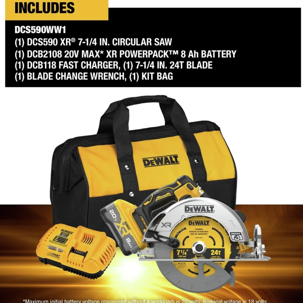 Factory Reconditioned Dewalt 20V MAX XR Lithium-Ion Brushless 7-1/4 in. Cordless Circular Saw Kit with POWERPACK (8 Ah)