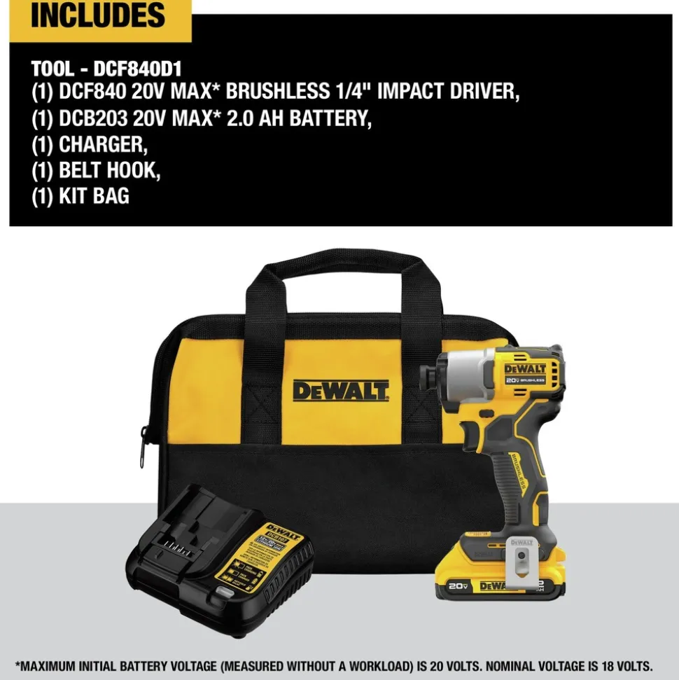 Factory Reconditioned Dewalt 20V MAX Brushless Lithium-Ion 1/4 in. Cordless Impact Driver Kit (2 Ah)