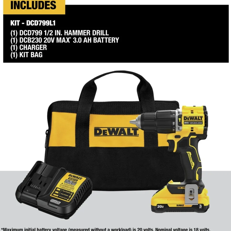 Factory Reconditioned Dewalt 20V MAX ATOMIC Lithium-Ion Brushless 1/2 in. Cordless Hammer Drill Kit (3 Ah)