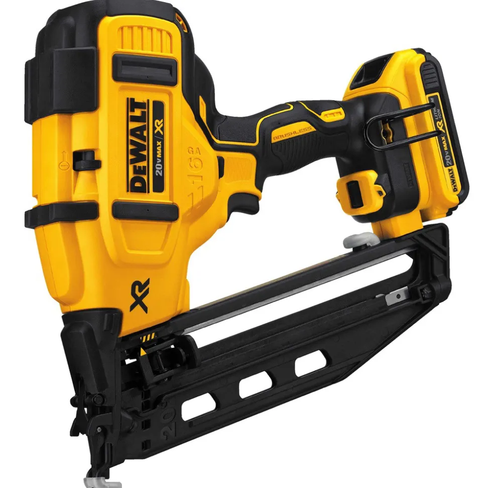 Factory Reconditioned Dewalt 20V MAX Brushless Lithium-Ion 16-Gauge 2-1/2 in. Cordless Angled Finish Nailer Kit (2 Ah)