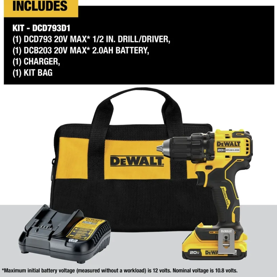 Factory Reconditioned Dewalt 20V MAX Lithium-Ion Brushless 1/2 in. Cordless Drill Driver Kit (2 Ah)