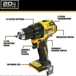 Factory Reconditioned Dewalt 20V MAX Lithium-Ion Brushless 1/2 in. Cordless Drill Driver Kit (2 Ah)