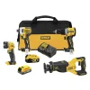 Factory Reconditioned Dewalt 20V MAX XR Brushless Lithium-Ion 4-Tool Combo Kit (1.7 Ah/5 Ah)