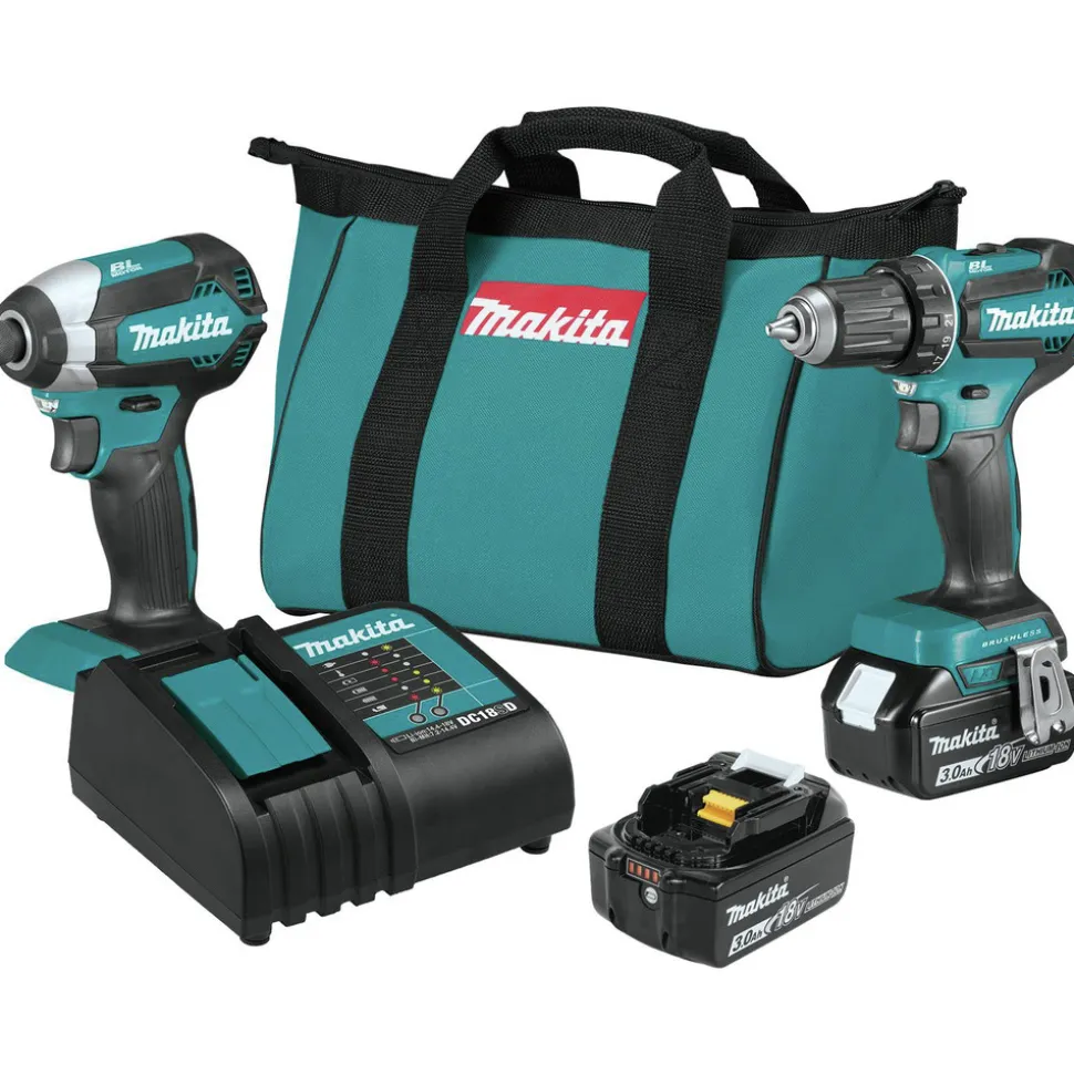 Factory Reconditioned Makita 18V LXT Brushless Lithium-Ion 1/2 in. Cordless Drill/ Impact Driver Combo Kit (3 Ah)