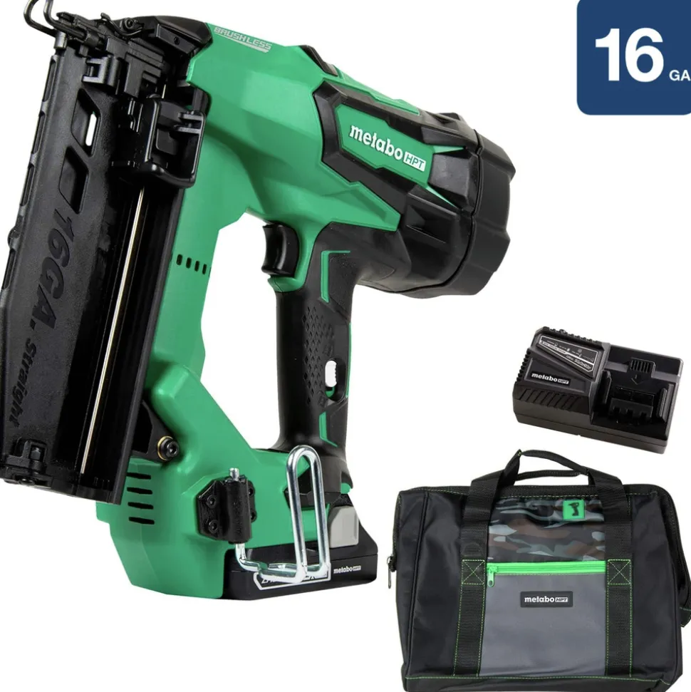 Factory Reconditioned Metabo HPT 18V Brushless Lithium-Ion 16 Gauge Cordless Straight Brad Nailer Kit (3 Ah)