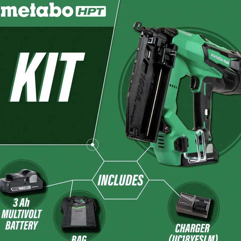 Factory Reconditioned Metabo HPT 18V Brushless Lithium-Ion 16 Gauge Cordless Straight Brad Nailer Kit (3 Ah)