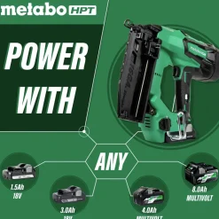 Factory Reconditioned Metabo HPT 18V Brushless Lithium-Ion 16 Gauge Cordless Straight Brad Nailer Kit (3 Ah)