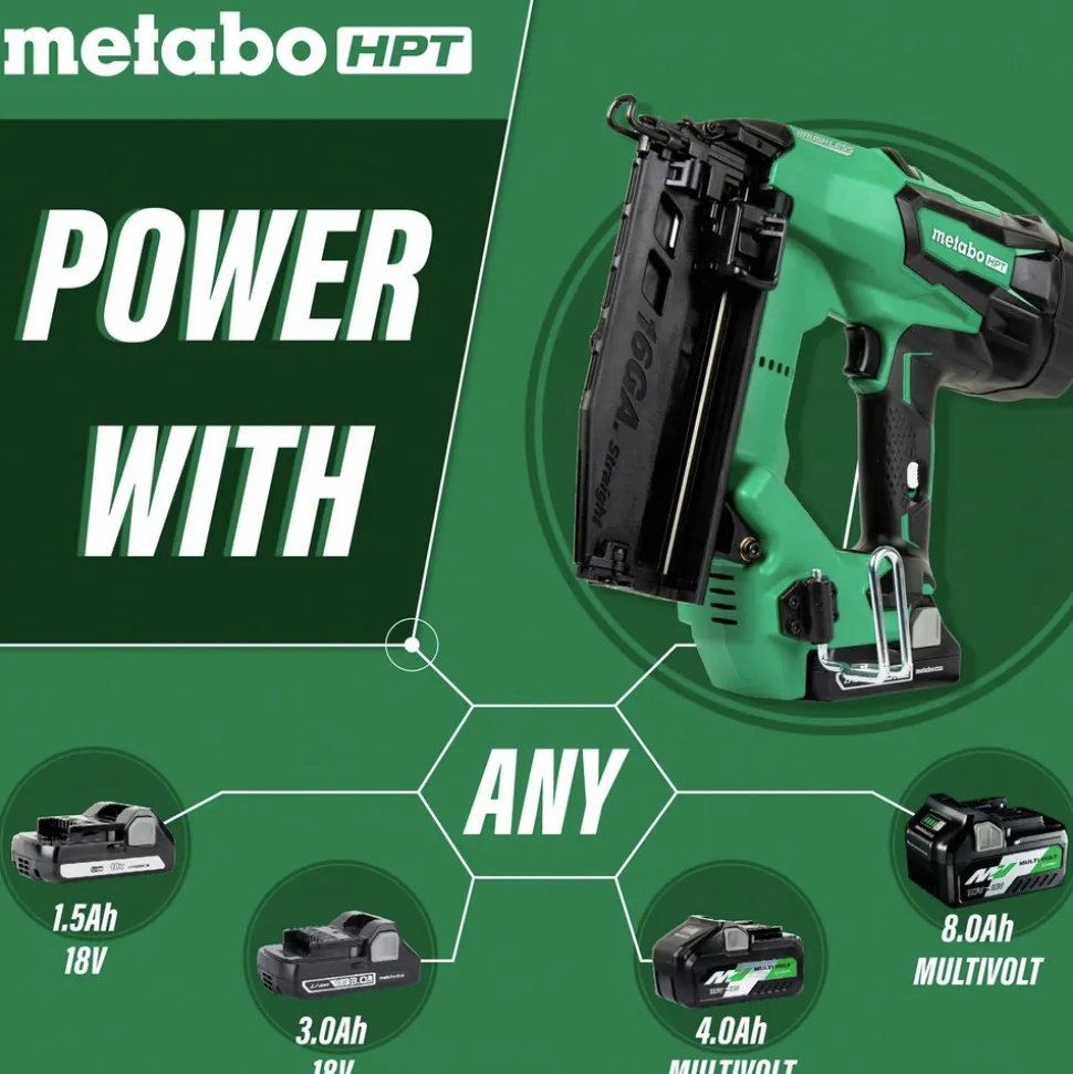 Factory Reconditioned Metabo HPT 18V Brushless Lithium-Ion 16 Gauge Cordless Straight Brad Nailer Kit (3 Ah)