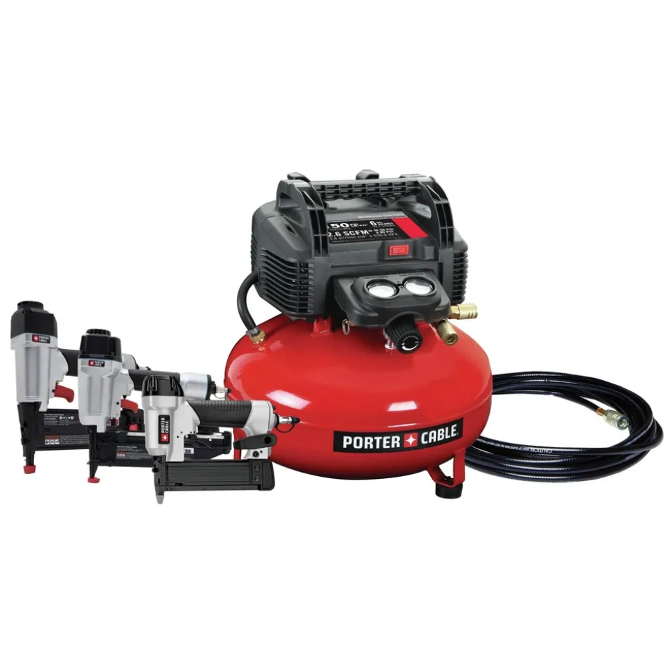 Factory Reconditioned Porter-Cable 3-Piece Nailer and 0.8 HP 6 Gallon Oil-Free Pancake Air Compressor Combo Kit