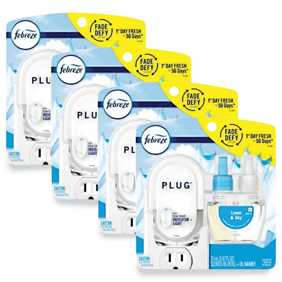 Febreze PLUG 6.54 in. x 2.99 in. x 5.98 in. Air Freshener Warmer Start Kit - Clear/White (4/Carton)