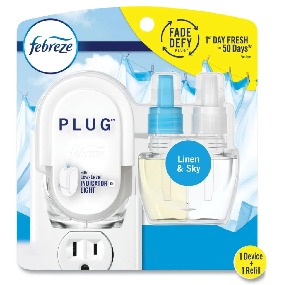 Febreze PLUG 6.54 in. x 2.99 in. x 5.98 in. Air Freshener Warmer Start Kit - Clear/White (4/Carton)
