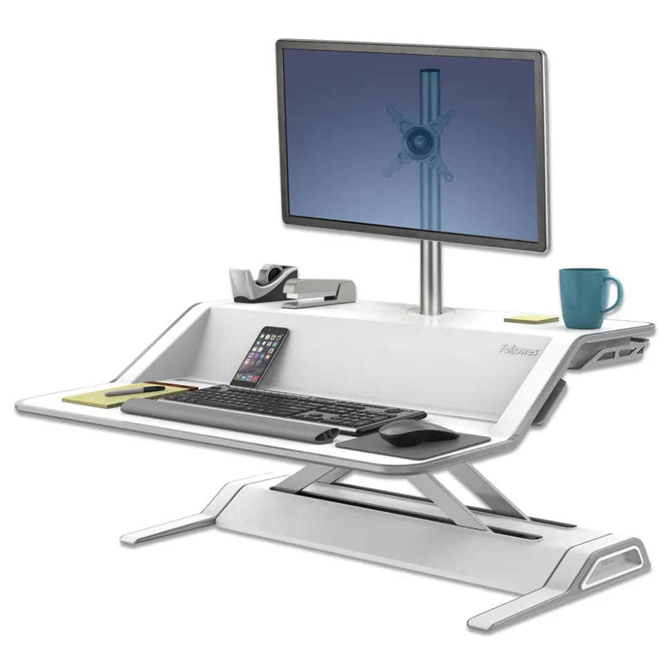 Fellowes Mfg Co. 180 Degree Rotation 180 Degree Pan Lotus Single Monitor Arm Kit for 26 in. Monitors Supports 17 lbs. - Silver