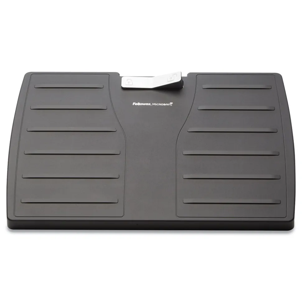 Fellowes Mfg Co. 17.5 in. W x 13.13 in. D x 4.13 in. to 5.63 in. H Adjustable Locking Footrest with Microban - Black/Silver