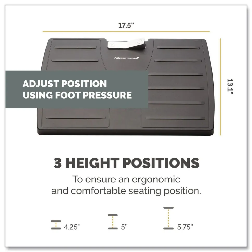 Fellowes Mfg Co. 17.5 in. W x 13.13 in. D x 4.13 in. to 5.63 in. H Adjustable Locking Footrest with Microban - Black/Silver