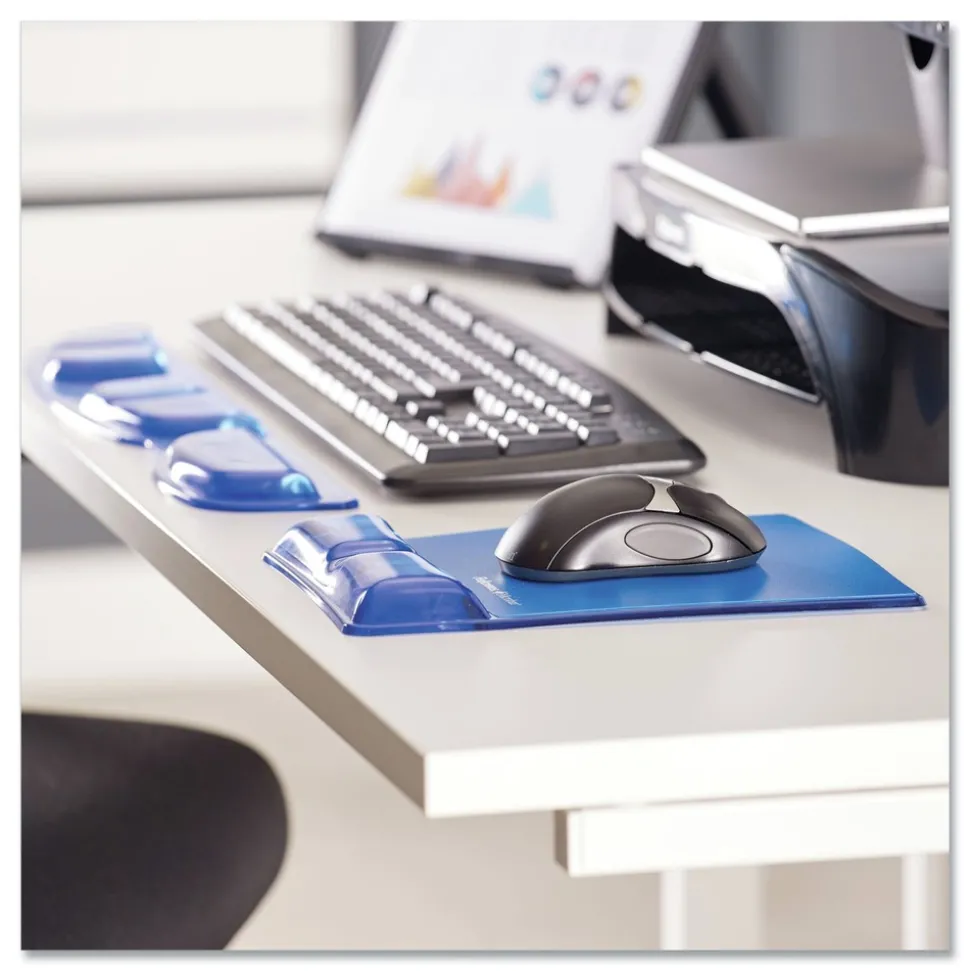 Fellowes Mfg Co. 8.25 in. x 9.87 in. Gel Wrist Support with Attached Mouse Pad - Blue