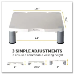 Fellowes Mfg Co. 13.38 in. x 13.63 in. x 2 in. to 4 in. 60 lbs. Standard Monitor Riser for 21 in. Monitors - Platinum/Graphite