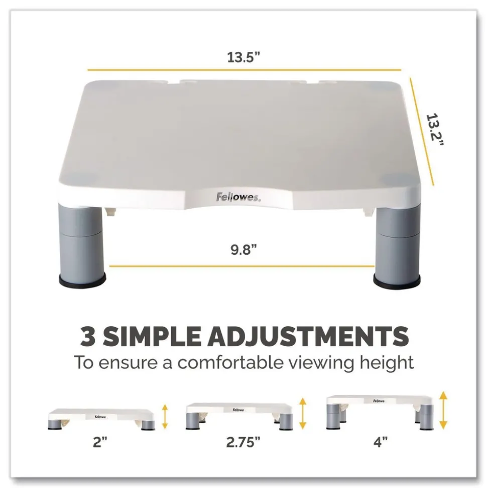 Fellowes Mfg Co. 13.38 in. x 13.63 in. x 2 in. to 4 in. 60 lbs. Standard Monitor Riser for 21 in. Monitors - Platinum/Graphite